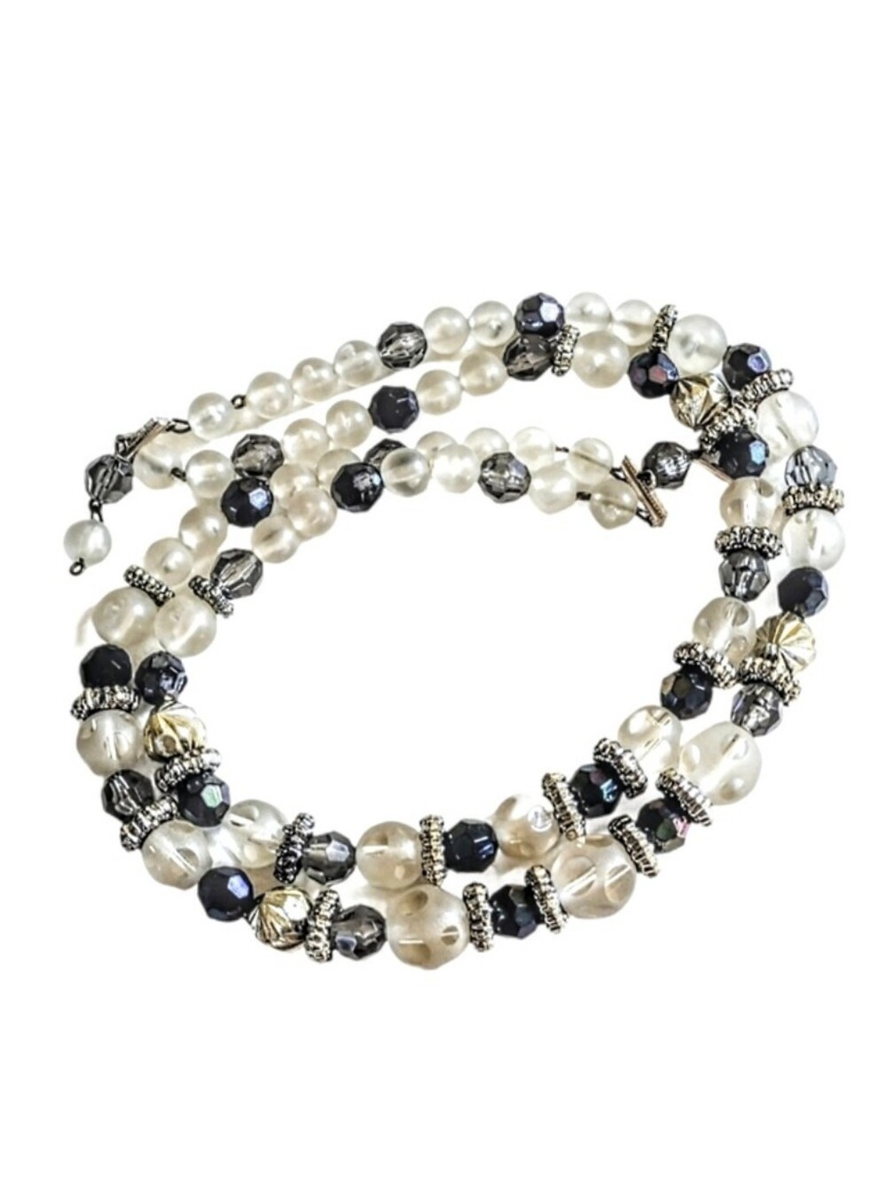 🖤 Vintage 2 Strand AB Glass Crystal Frosted Bead Layered Necklace W. Germany
